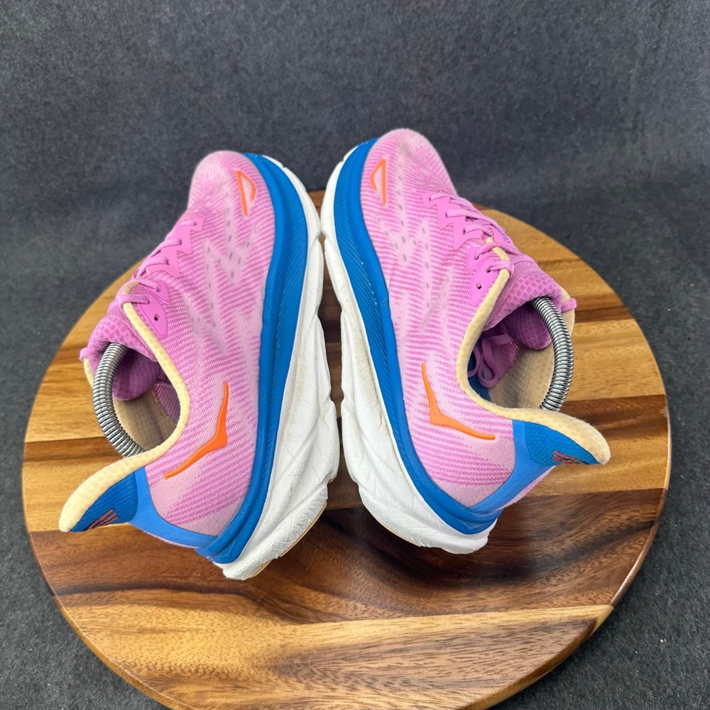 Hoka One One Clifton 9 Shoes Womens 11D Wide Pink Blue Comfort Chunky Sneakers - Picture 9 of 13